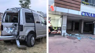 Elazığ'da faciadan dönüldü : El freni çekilmeyen araç iş yerine girdi