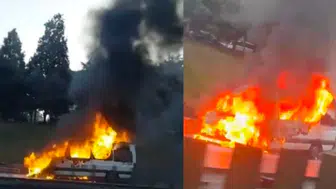 Esenler'de servis minibüsü alev alev yandı