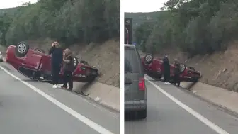 Körfez Hereke'de kontrolden çıkan otomobil takla attı