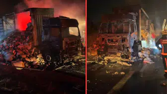 Bolu TEM Otoyolu'nda tekstil yüklü tır alevlere teslim oldu