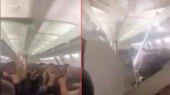 Havada korku dolu anlar : Uçağın tavanı çöktü