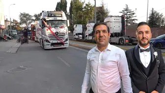 Eskişehir’de düğünde şaşırtan sürpriz : Gelin ve damada 7 tırlı konvoy