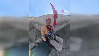 Artvin'de tekerlekli sandalye ile 250 metreden nefes kesen atlayış