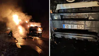 Balıkesir'in Havran ilçesinde seyir halindeki kamyon alevlere teslim oldu