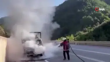 Sinop'ta tavuk taşıyan kamyonette yangın