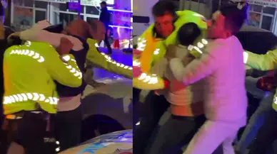 Aksaray'da alkollü sürücü dehşet saçtı: Trafik polislerine yumruk attı