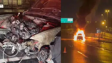 Üsküdar TEM Otoyolu'nda otomobil alev aldı!