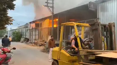 Denizli'de kereste deposunda yangın!