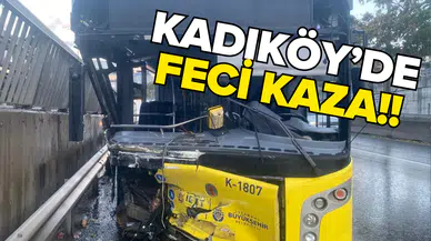 Bariyerlere saplanan otobüste 2 yaralı!