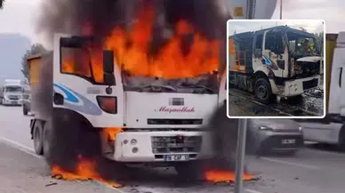 Bursa'da seyir halindeki kamyonda yangın!