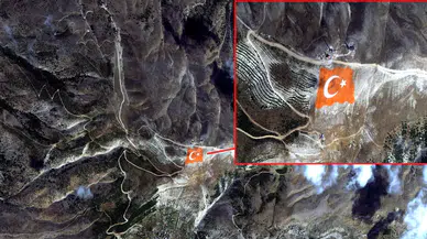 Ahır Dağı’ndaki dev Türk bayrağı uzaydan görüntülendi