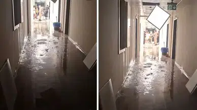 Bornova KYK Yurdu’nda boru patladı: Odalar suya gömüldü