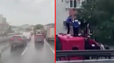 E5’te tır devrildi, trafik kilitlendi