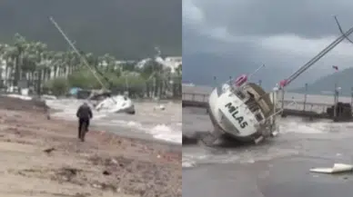Marmaris’te şiddetli fırtına felakete döndü! 3 tekne karaya vurdu