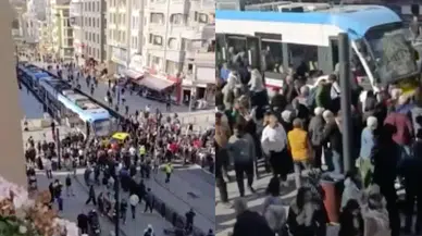 Fatih'te tramvay ile taksi çarpıştı: Seferlerde aksama oldu