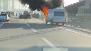 TEM Otoyolu'nda alev alan panelvandan son anda kurtuldu