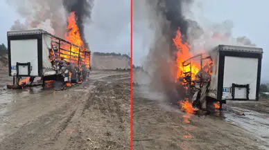 Bolu’da kağıt yüklü tır dorsesi alev alev yandı