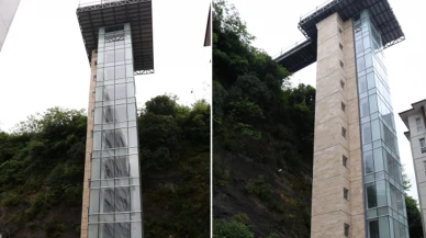 Artvin’de sokağın ortasında 50 metrelik asansör, görenleri şaşkına çeviriyor!