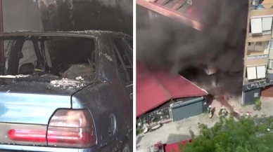 Ataşehir'de tamirhanede otomobil yangını!