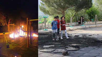 Amasya'da korku dolu anlar: Çocuk parkı cayır cayır yandı!