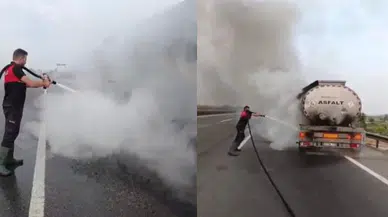 Osmaniye'de asfalt yüklü tankerde yangın!