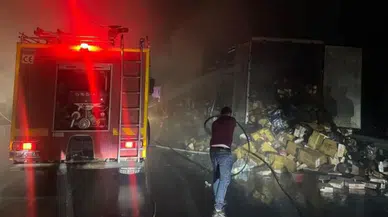 Erzincan'da kumaş ve kozmetik yüklü tır yandı!