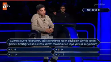 Kim Milyoner Olmak İster’de merak uyandıran soru: En uzun uyanık kalma rekoru kaç gün?