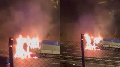 TEM Otoyolu'nda yangın: Tır, alevlere teslim oldu