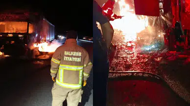 Balıkesir'de panik anları: Tır otoyolda alev alev yandı!