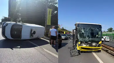 Beşiktaş'ta İETT otobüsü ile çarpışan minibüs devrildi!
