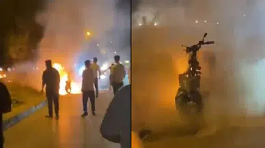 Motosiklet alev aldı: Ayağı kırık vatandaş yardıma koştu!