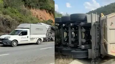 Arnavutköy'de hafriyat kamyonu devrildi, sürücü yaralandı!