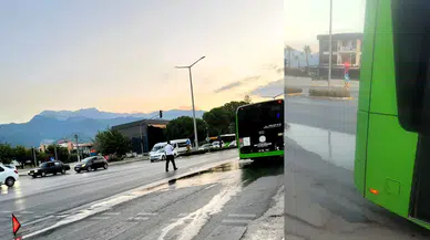 Denizli'de panik anları: Belediye otobüsünden dökülen yakıt sürücüleri korkuttu!