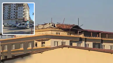Gaziantep’te şiddetli fırtına hasarlı binanın çatısını uçurdu