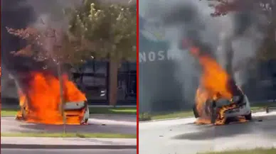 Bursa’da park halindeki araç alev aldı!