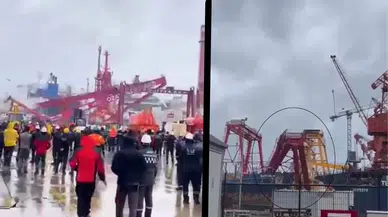 Tuzla'da kuvvetli rüzgar: Vinç devrildi!