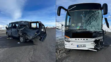 Kızıldağ’da otobüs ile minibüs çarpıştı: 3 kişi yaralandı