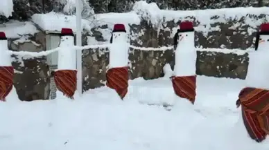 Sivas'ta bir vatandaş kardan folklor ekibi yaptı