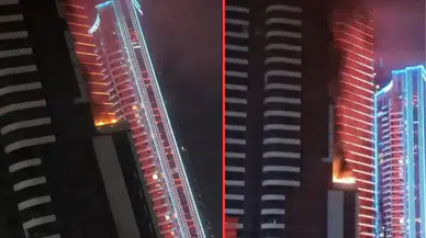 İzmir Konak'ta bulunan lüks yapıda yangın çıktı