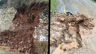 Aydın'da aşırı yağış sonrası istinat duvarı çöktü