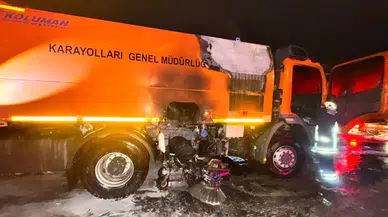 Karayolları’na ait bir kamyonda yangın çıktı