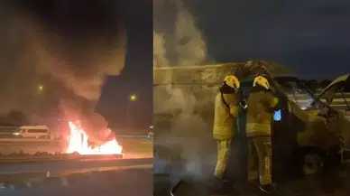 Esenyurt TEM Otoyolu'nda seyir halindeki minibüste yangın çıktı