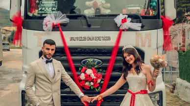 Edirne’de düğüne tır konvoyu : Gelini evinden tırıyla aldı