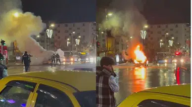 Sivas'ta seyir halindeki takside yangın çıktı