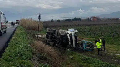 Manisa'da bir kamyon çekiciden şarampole uçtu