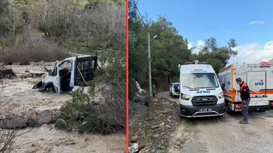 İzmir'de derede mahsur kalan kamyonetteki 3 kişi kurtarıldı