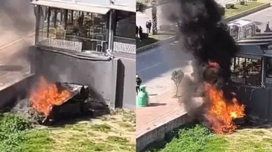 Mersin’de iş yerinin duvarına çarpan otomobil alev aldı : Sürücü yaralı