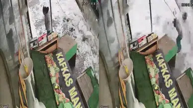 Kars'ta bir vatandaş son anda kar kütlesinin altında kalmaktan kurtuldu