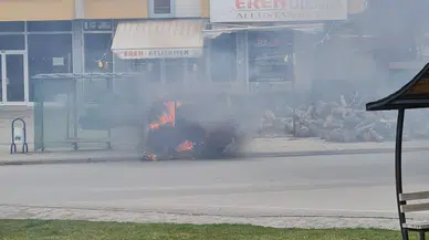 Konya’da korku dolu anlar : Elektrikli motosiklet alev alev yandı