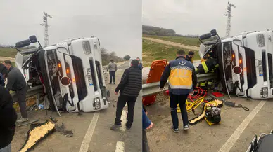 Tekirdağ'da tır, bariyerlere çarpıp savruldu : Şoför hayatını kaybetti